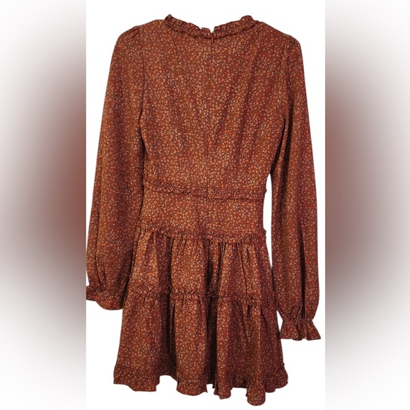 Lulus Admire You Orange Floral Print Ruffled Long Sleeve Mini Dress Size XS - Picture 6 of 9